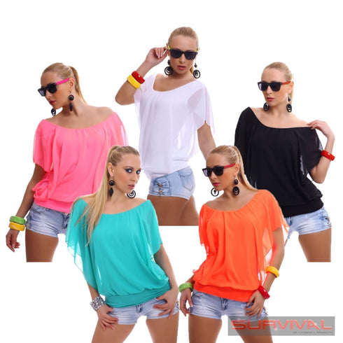 Scooped Neck Blouse Batwing Top